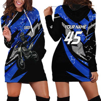 Personalized Extreme Motocross Hoodie Dress with Blue Rider – Dirt Bike Racing Design - Wonder Print Shop