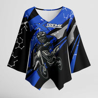 Personalized Extreme Motocross Kimono Sleeve Blouse with Blue Rider – Dirt Bike Racing Design - Wonder Print Shop
