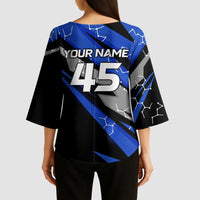 Personalized Extreme Motocross Kimono Sleeve Blouse with Blue Rider – Dirt Bike Racing Design - Wonder Print Shop