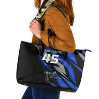 Personalized Extreme Motocross Leather Tote Bag with Blue Rider – Dirt Bike Racing Design - Wonder Print Shop