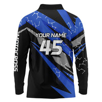 Personalized Extreme Motocross Long Sleeve Polo Shirt with Blue Rider – Dirt Bike Racing Design - Wonder Print Shop