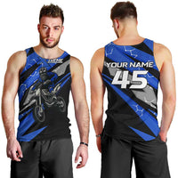 Personalized Extreme Motocross Men Tank Top with Blue Rider – Dirt Bike Racing Design - Wonder Print Shop