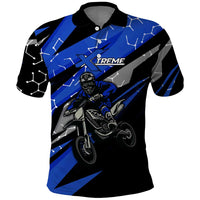 Personalized Extreme Motocross Polo Shirt with Blue Rider – Dirt Bike Racing Design - Wonder Print Shop