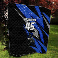 Personalized Extreme Motocross Quilt with Blue Rider – Dirt Bike Racing Design - Wonder Print Shop