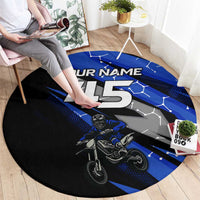 Personalized Extreme Motocross Round Carpet with Blue Rider – Dirt Bike Racing Design - Wonder Print Shop