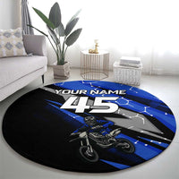 Personalized Extreme Motocross Round Carpet with Blue Rider – Dirt Bike Racing Design - Wonder Print Shop