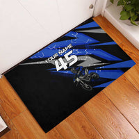 Personalized Extreme Motocross Rubber Doormat with Blue Rider – Dirt Bike Racing Design - Wonder Print Shop