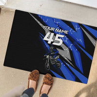 Personalized Extreme Motocross Rubber Doormat with Blue Rider – Dirt Bike Racing Design - Wonder Print Shop