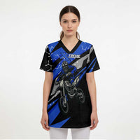 Personalized Extreme Motocross Scrub Top with Blue Rider – Dirt Bike Racing Design - Wonder Print Shop