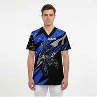 Personalized Extreme Motocross Scrub Top with Blue Rider – Dirt Bike Racing Design - Wonder Print Shop