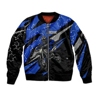 Personalized Extreme Motocross Sleeve Zip Bomber Jacket with Blue Rider – Dirt Bike Racing Design - Wonder Print Shop