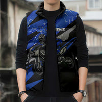 Personalized Extreme Motocross Sleeveless Puffer Jacket with Blue Rider – Dirt Bike Racing Design - Wonder Print Shop