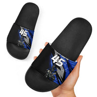 Personalized Extreme Motocross Slide Sandals with Blue Rider – Dirt Bike Racing Design - Wonder Print Shop