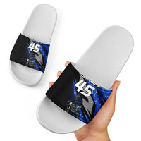 Personalized Extreme Motocross Slide Sandals with Blue Rider – Dirt Bike Racing Design - Wonder Print Shop