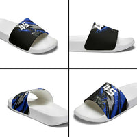 Personalized Extreme Motocross Slide Sandals with Blue Rider – Dirt Bike Racing Design - Wonder Print Shop