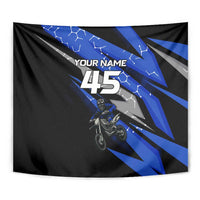 Personalized Extreme Motocross Tapestry with Blue Rider – Dirt Bike Racing Design - Wonder Print Shop