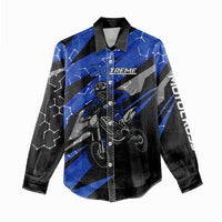 Personalized Extreme Motocross Women Casual Shirt with Blue Rider – Dirt Bike Racing Design - Wonder Print Shop
