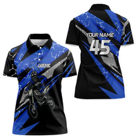 Personalized Extreme Motocross Women Polo Shirt with Blue Rider – Dirt Bike Racing Design - Wonder Print Shop