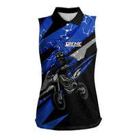Personalized Extreme Motocross Women Sleeveless Polo Shirt with Blue Rider – Dirt Bike Racing Design - Wonder Print Shop