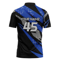 Personalized Extreme Motocross Zipper Polo Shirt with Blue Rider – Dirt Bike Racing Design - Wonder Print Shop