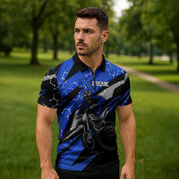 Personalized Extreme Motocross Zipper Polo Shirt with Blue Rider – Dirt Bike Racing Design - Wonder Print Shop