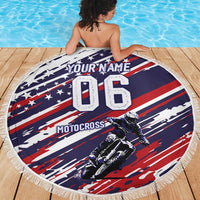 Personalized Patriotic Motocross Beach Blanket with USA Flag Colors – Dirt Bike Racing Design - Wonder Print Shop