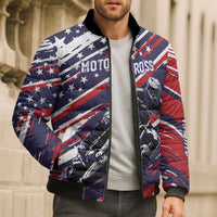Personalized Patriotic Motocross Bomber Puffer Jacket with USA Flag Colors – Dirt Bike Racing Design - Wonder Print Shop
