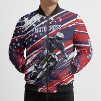 Personalized Patriotic Motocross Bomber Puffer Jacket with USA Flag Colors – Dirt Bike Racing Design - Wonder Print Shop