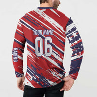 Personalized Patriotic Motocross Button Sweatshirt with USA Flag Colors – Dirt Bike Racing Design - Wonder Print Shop