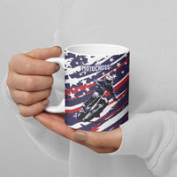 Personalized Patriotic Motocross Ceramic Mug with USA Flag Colors – Dirt Bike Racing Design - Wonder Print Shop