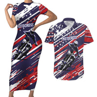 Personalized Patriotic Motocross Couples Matching Short Sleeve Bodycon Dress and Hawaiian Shirt with USA Flag Colors – Dirt Bike Racing Design - Wonder Print Shop