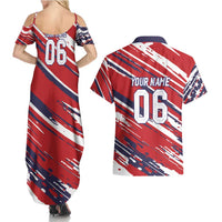 Personalized Patriotic Motocross Couples Matching Summer Maxi Dress and Hawaiian Shirt with USA Flag Colors – Dirt Bike Racing Design - Wonder Print Shop