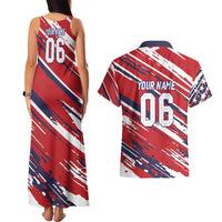 Personalized Patriotic Motocross Couples Matching Tank Maxi Dress and Hawaiian Shirt with USA Flag Colors – Dirt Bike Racing Design - Wonder Print Shop