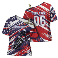 Personalized Patriotic Motocross Cross Shoulder Shirt with USA Flag Colors – Dirt Bike Racing Design - Wonder Print Shop