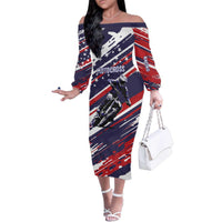 Personalized Patriotic Motocross Family Matching Off The Shoulder Long Sleeve Dress and Hawaiian Shirt with USA Flag Colors – Dirt Bike Racing Design - Wonder Print Shop