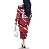 Personalized Patriotic Motocross Family Matching Off The Shoulder Long Sleeve Dress and Hawaiian Shirt with USA Flag Colors – Dirt Bike Racing Design - Wonder Print Shop