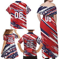 Personalized Patriotic Motocross Family Matching Off Shoulder Maxi Dress and Hawaiian Shirt with USA Flag Colors – Dirt Bike Racing Design - Wonder Print Shop