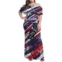 Personalized Patriotic Motocross Family Matching Off Shoulder Maxi Dress and Hawaiian Shirt with USA Flag Colors – Dirt Bike Racing Design - Wonder Print Shop