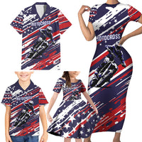 Personalized Patriotic Motocross Family Matching Short Sleeve Bodycon Dress and Hawaiian Shirt with USA Flag Colors – Dirt Bike Racing Design - Wonder Print Shop