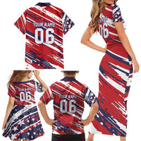 Personalized Patriotic Motocross Family Matching Short Sleeve Bodycon Dress and Hawaiian Shirt with USA Flag Colors – Dirt Bike Racing Design - Wonder Print Shop