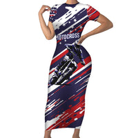 Personalized Patriotic Motocross Family Matching Short Sleeve Bodycon Dress and Hawaiian Shirt with USA Flag Colors – Dirt Bike Racing Design - Wonder Print Shop