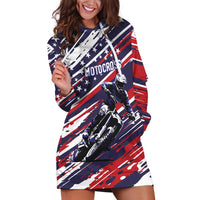 Personalized Patriotic Motocross Hoodie Dress with USA Flag Colors – Dirt Bike Racing Design - Wonder Print Shop