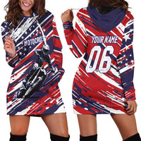 Personalized Patriotic Motocross Hoodie Dress with USA Flag Colors – Dirt Bike Racing Design - Wonder Print Shop