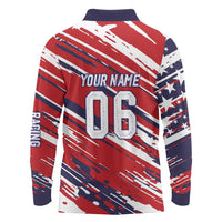 Personalized Patriotic Motocross Long Sleeve Polo Shirt with USA Flag Colors – Dirt Bike Racing Design - Wonder Print Shop