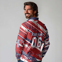 Personalized Patriotic Motocross Long Sleeve Polo Shirt with USA Flag Colors – Dirt Bike Racing Design - Wonder Print Shop
