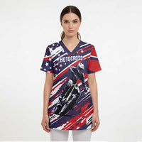 Personalized Patriotic Motocross Scrub Top with USA Flag Colors – Dirt Bike Racing Design - Wonder Print Shop