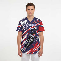 Personalized Patriotic Motocross Scrub Top with USA Flag Colors – Dirt Bike Racing Design - Wonder Print Shop