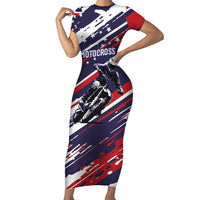 Personalized Patriotic Motocross Short Sleeve Bodycon Dress with USA Flag Colors – Dirt Bike Racing Design - Wonder Print Shop