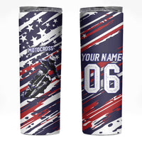 Personalized Patriotic Motocross Skinny Tumbler with USA Flag Colors – Dirt Bike Racing Design - Wonder Print Shop