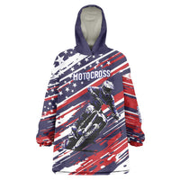Personalized Patriotic Motocross Wearable Blanket Hoodie with USA Flag Colors – Dirt Bike Racing Design - Wonder Print Shop